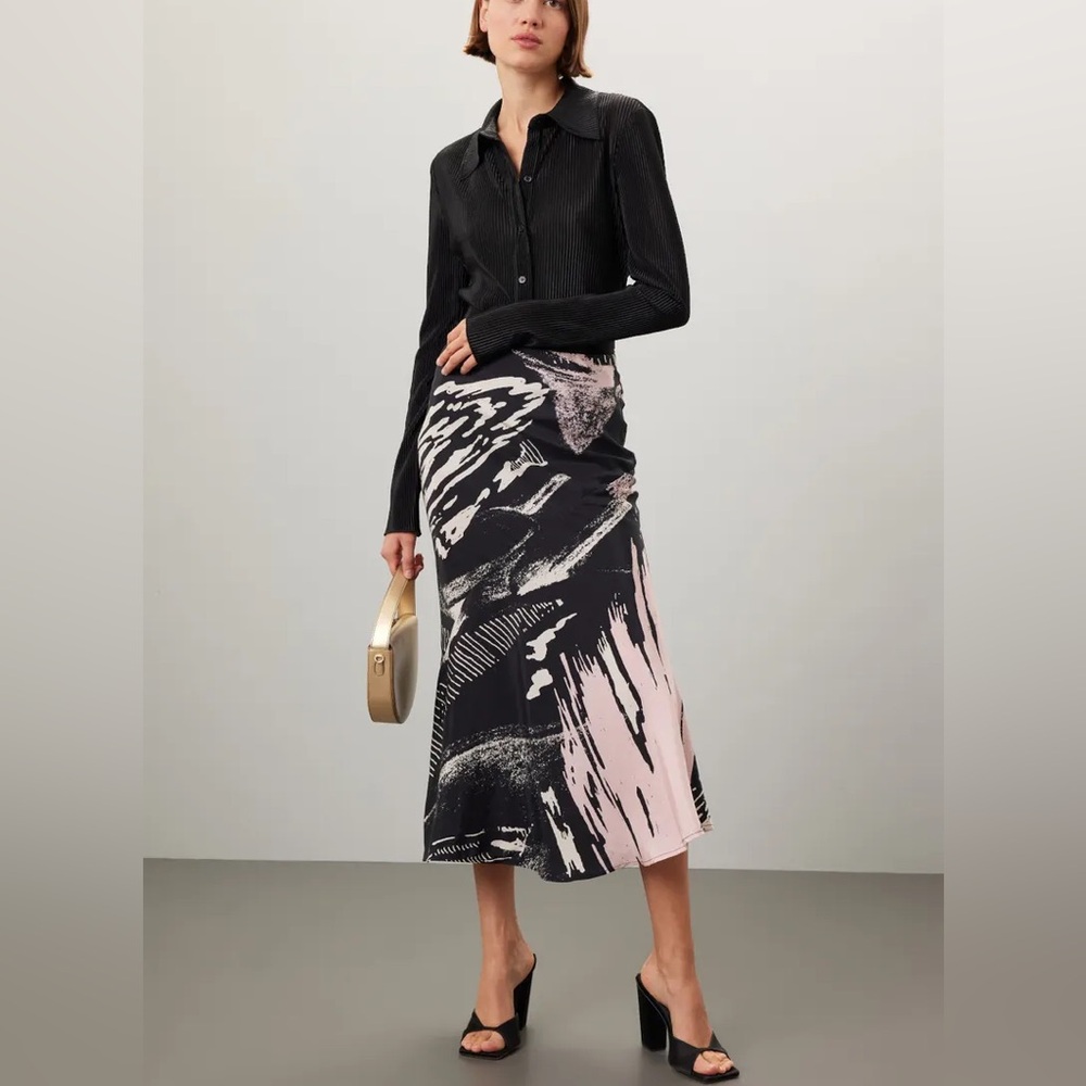 United in Motion Lelaki Abstract Design Satin Pink Black Midi Skirt Size Small